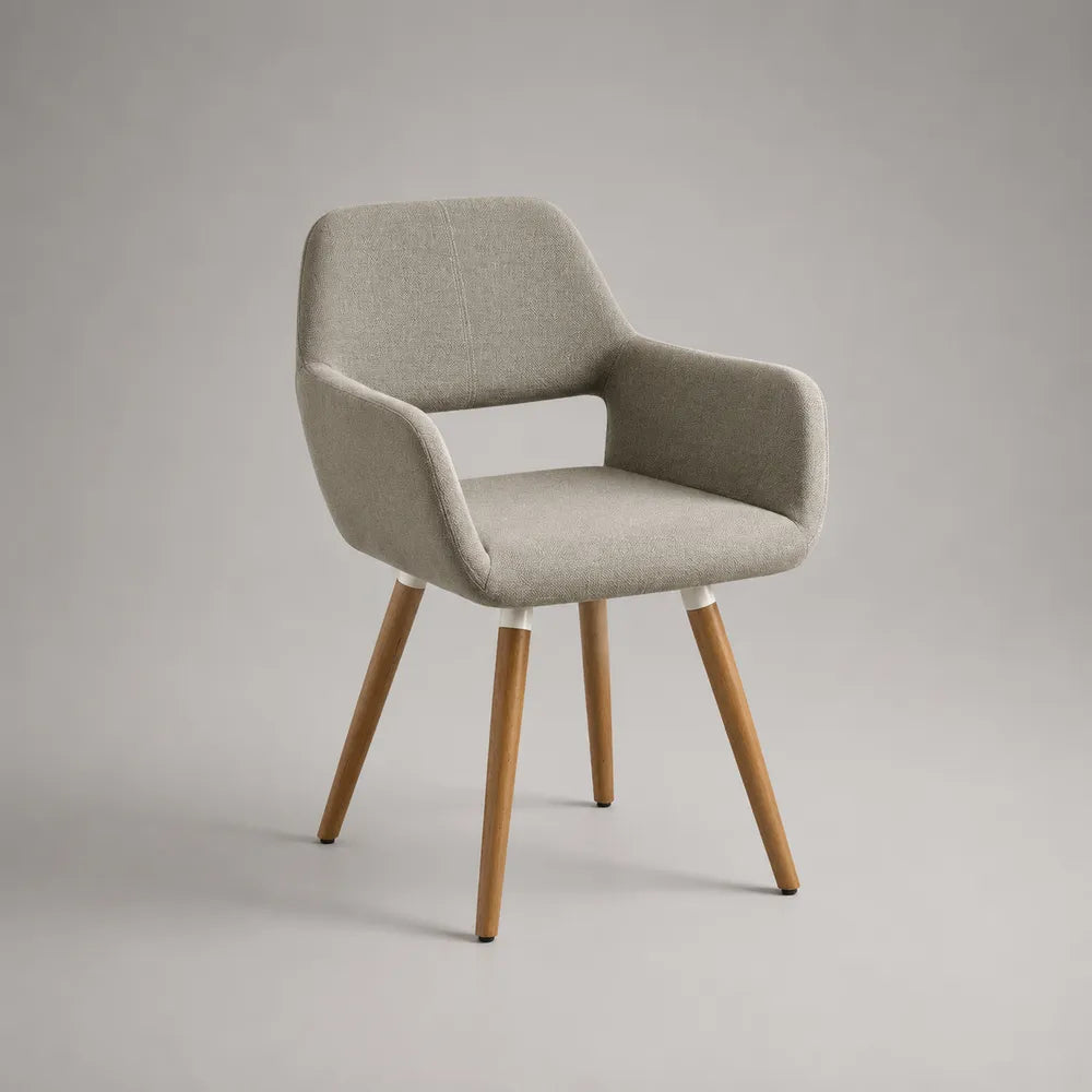 Sedia da pranzo con braccioli 60x60x80 cm in tessuto poliestere beige con gambe in legno naturale