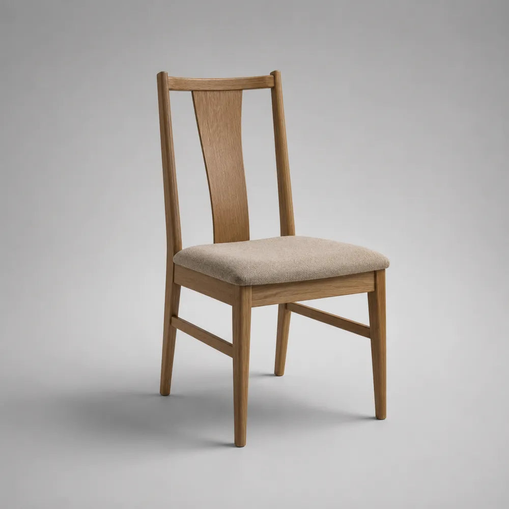 Sedia da pranzo in legno effetto rovere con seduta imbottita in tessuto beige 50 x 55 x 85 cm