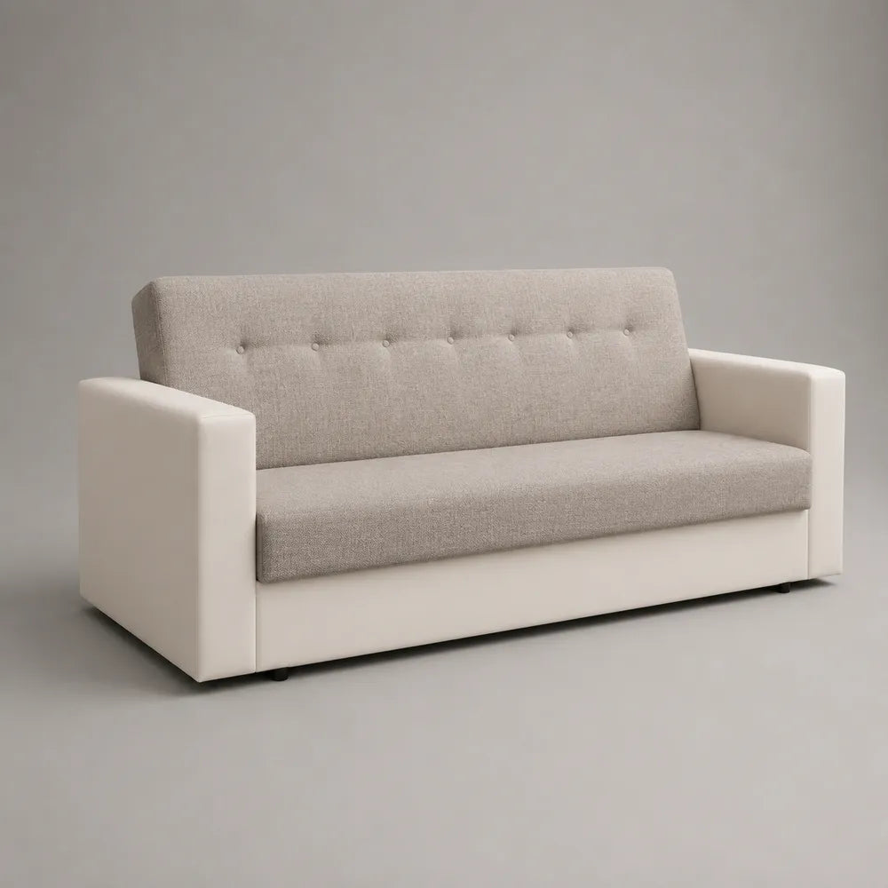 Divano 3 posti imbottito in tessuto beige e bianco con braccioli 220 x 90 x 85 cm