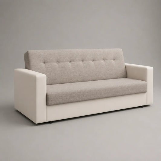 Divano 3 posti imbottito in tessuto beige e bianco con braccioli 220 x 90 x 85 cm