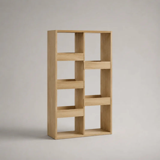Libreria rettangolare in MDF effetto rovere naturale con 8 vani aperti ripiani 90x30x180 cm