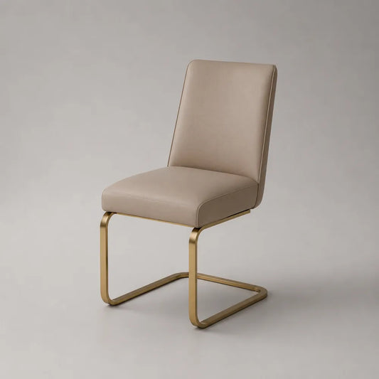 Sedia da pranzo imbottita in tessuto beige con struttura a slitta in acciaio dorato 50 x 60 x 85 cm