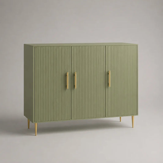 Credenza con 3 ante in MDF verde con gambe in acciaio oro 160x40x80 cm